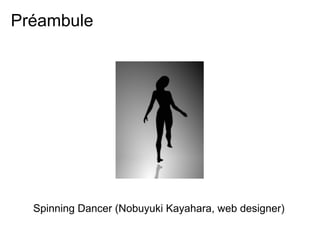 Préambule
Spinning Dancer (Nobuyuki Kayahara, web designer)
 