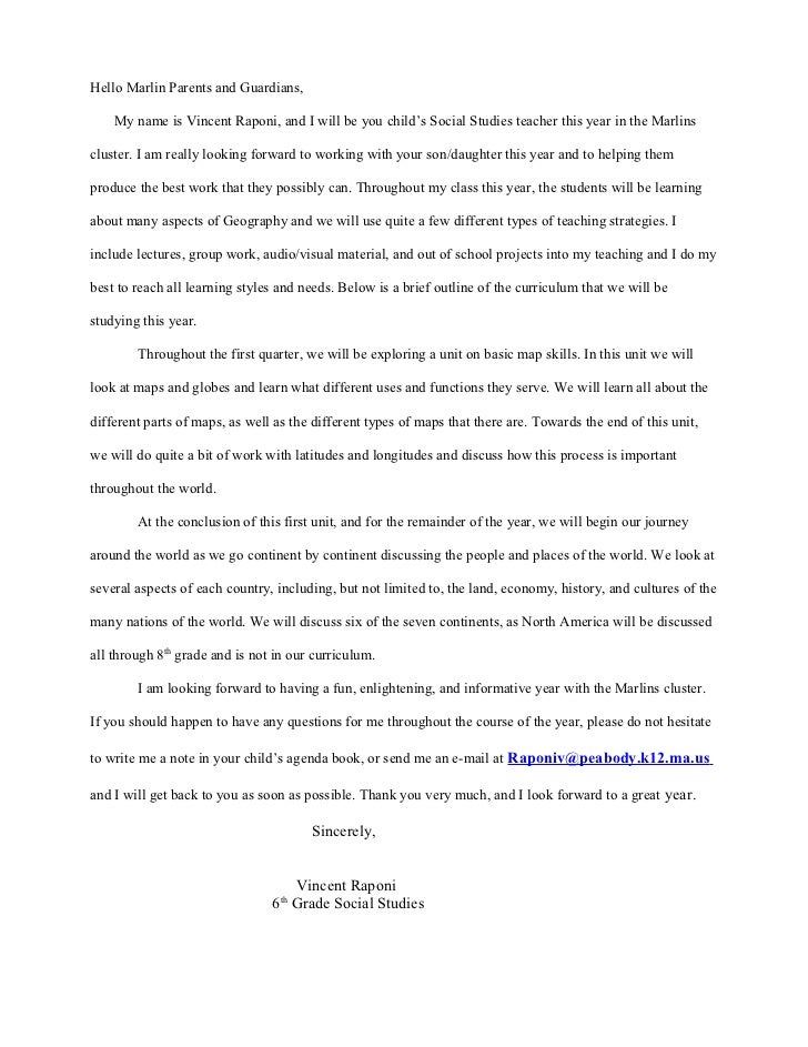 Introduction letter to parents Introduction letter to parents