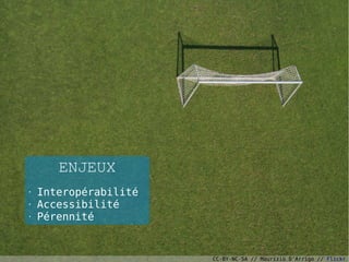 ENJEUX
●
    Interopérabilité
●
    Accessibilité
●
    Pérennité


                       CC-BY-NC-SA // Maurizio D'Arrigo // Flickr
 