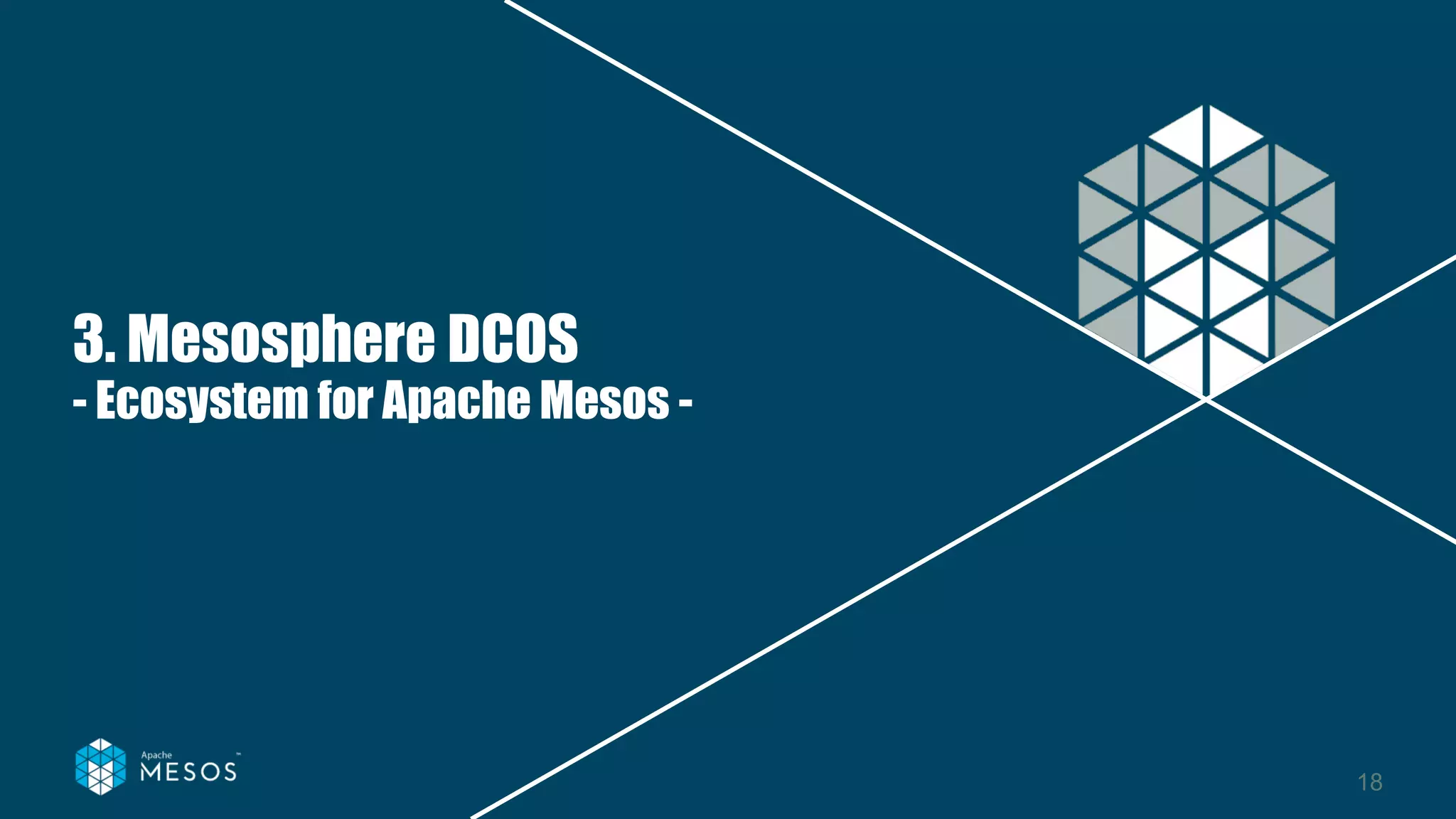 3. Mesosphere DCOS
- Ecosystem for Apache Mesos -
18
 