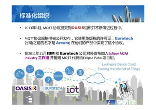 ׼֯
? 20133, MQTT ЭύOASIS֯ݽС
? MQTTЭ鱻ʹ˰֤Eurotech
˾(֮ǰ Arcom) ǵĲʵЭ顣
? 201111IBM  Eurotech ˾Eclipse M2M
Industry   MQTT Eclipse Paho Ŀ顣
 