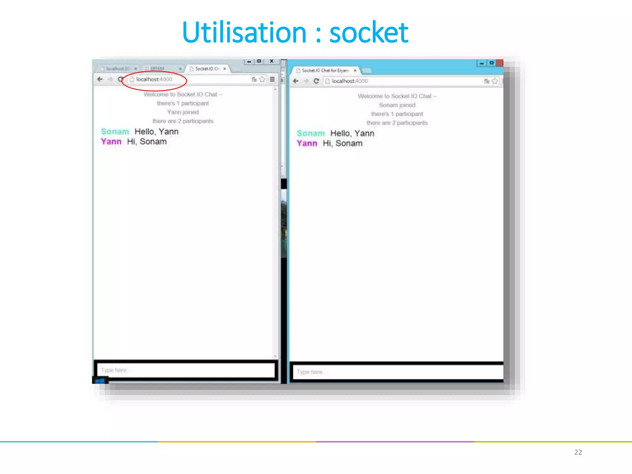22
Utilisation : socket
 