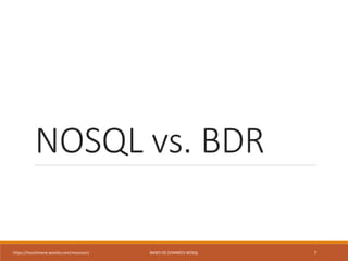 NOSQL vs. BDR
https://inesslimene.wixsite.com/moncours BASES DE DONNÉES NOSQL 7
 