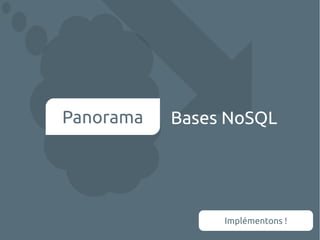 Panorama

Bases NoSQL

Implémentons !

 