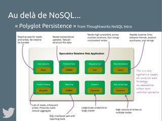 Au delà de NoSQL...
« Polyglot Persistence » from Thoughtworks NoSQL Intro

 