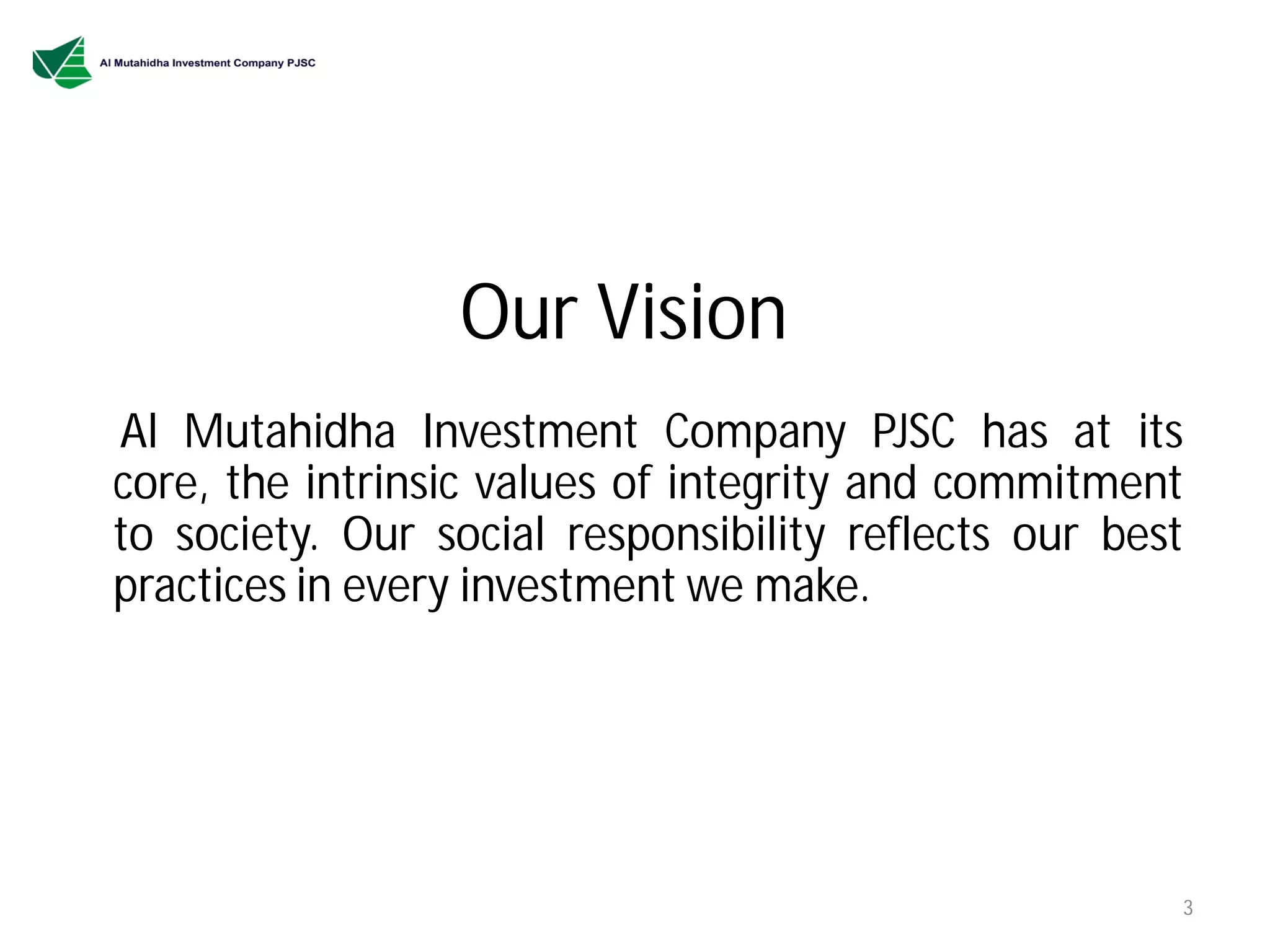 Introduction Al Mutahidha Investment Company PJSC (AMIC) PPT Free