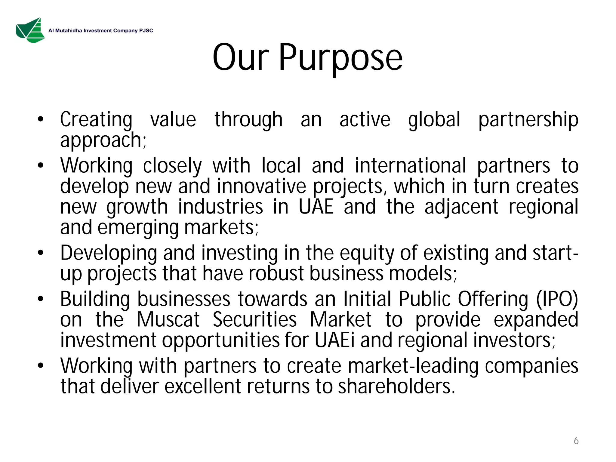 Introduction Al Mutahidha Investment Company PJSC (AMIC) PPT