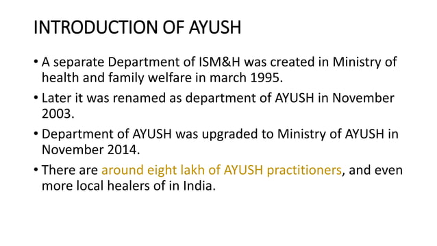Introduction of ayush | PPTX | Alternative Medicine | Wellness