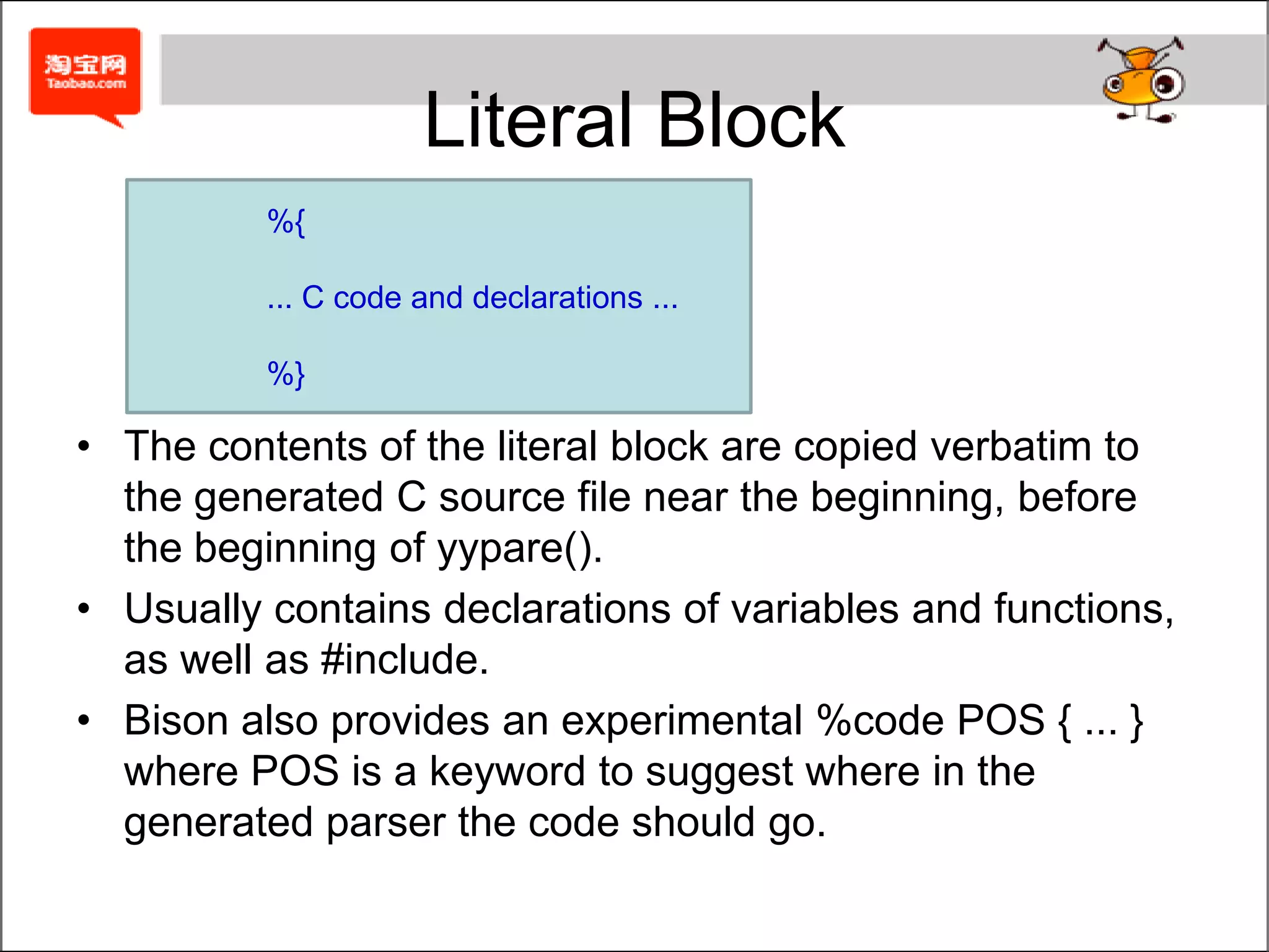 Structure of a Bison Specification... definition section ...	%%	... rules section ...	%%	... user subroutines ...