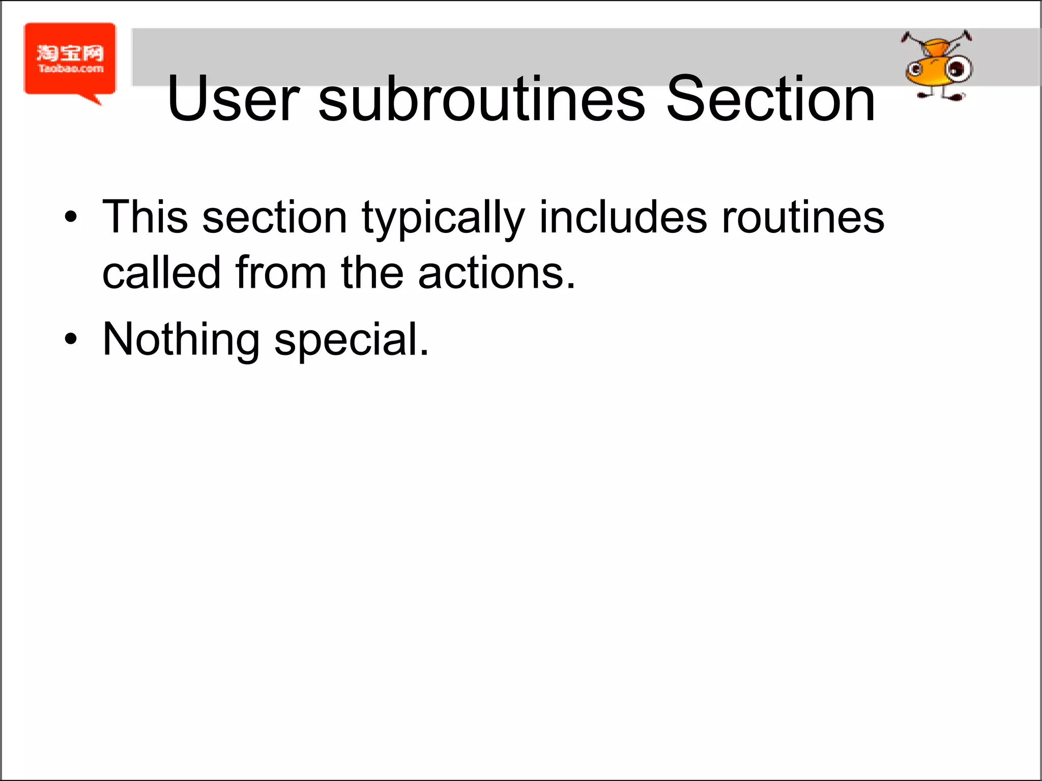 Structure of a Bison Specification	... definition section ...	%%	... rules section ...	%%... user subroutines ...