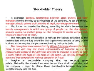 Criticism of Stockholder theory
 It has been described as part of corporate law which has lost
its importance in modern t...