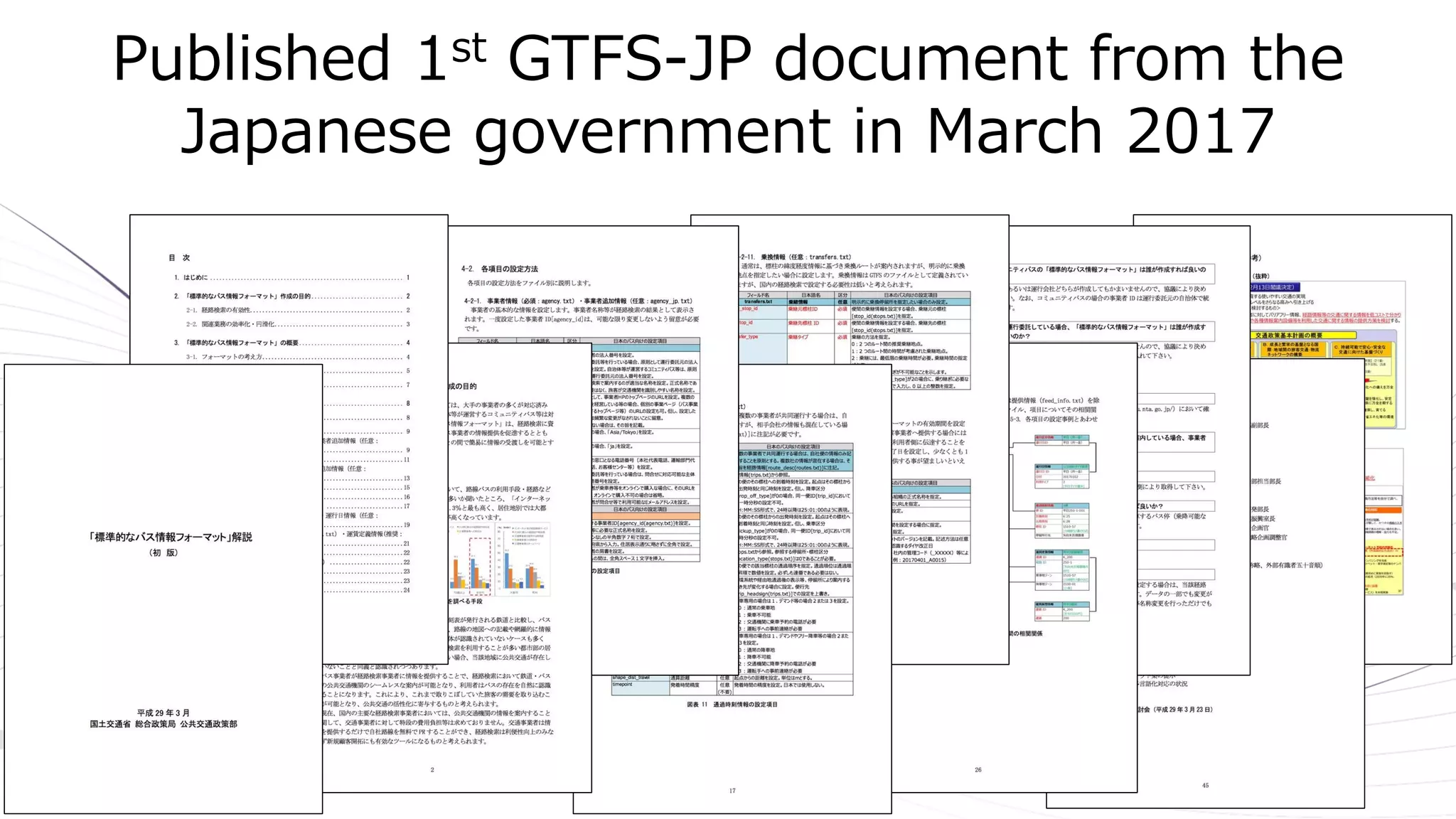 Published 1st GTFS-JP document from the
Japanese government in March 2017
 