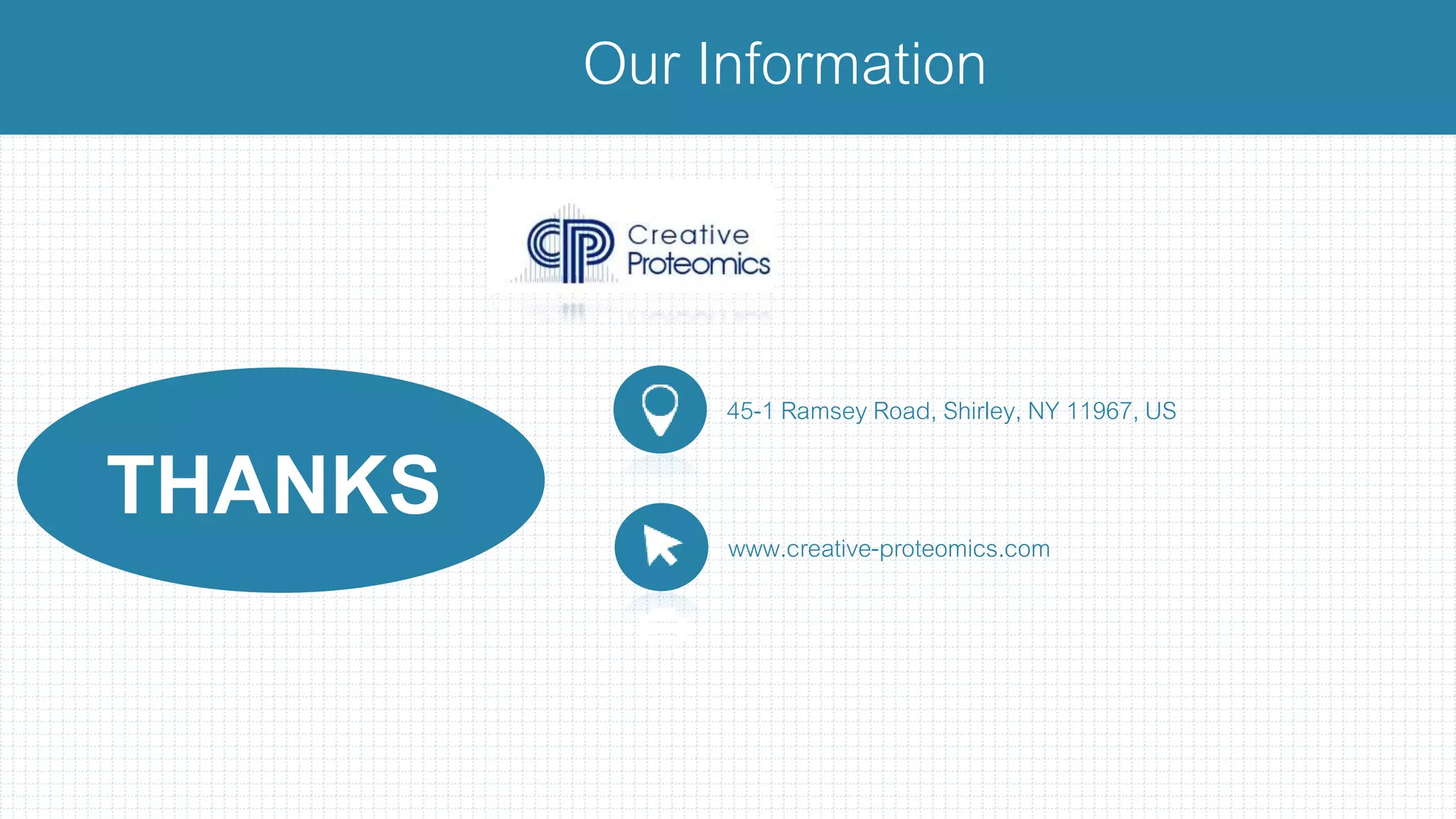 Our Information
www.creative-proteomics.com
45-1 Ramsey Road, Shirley, NY 11967, US
THANKS
 