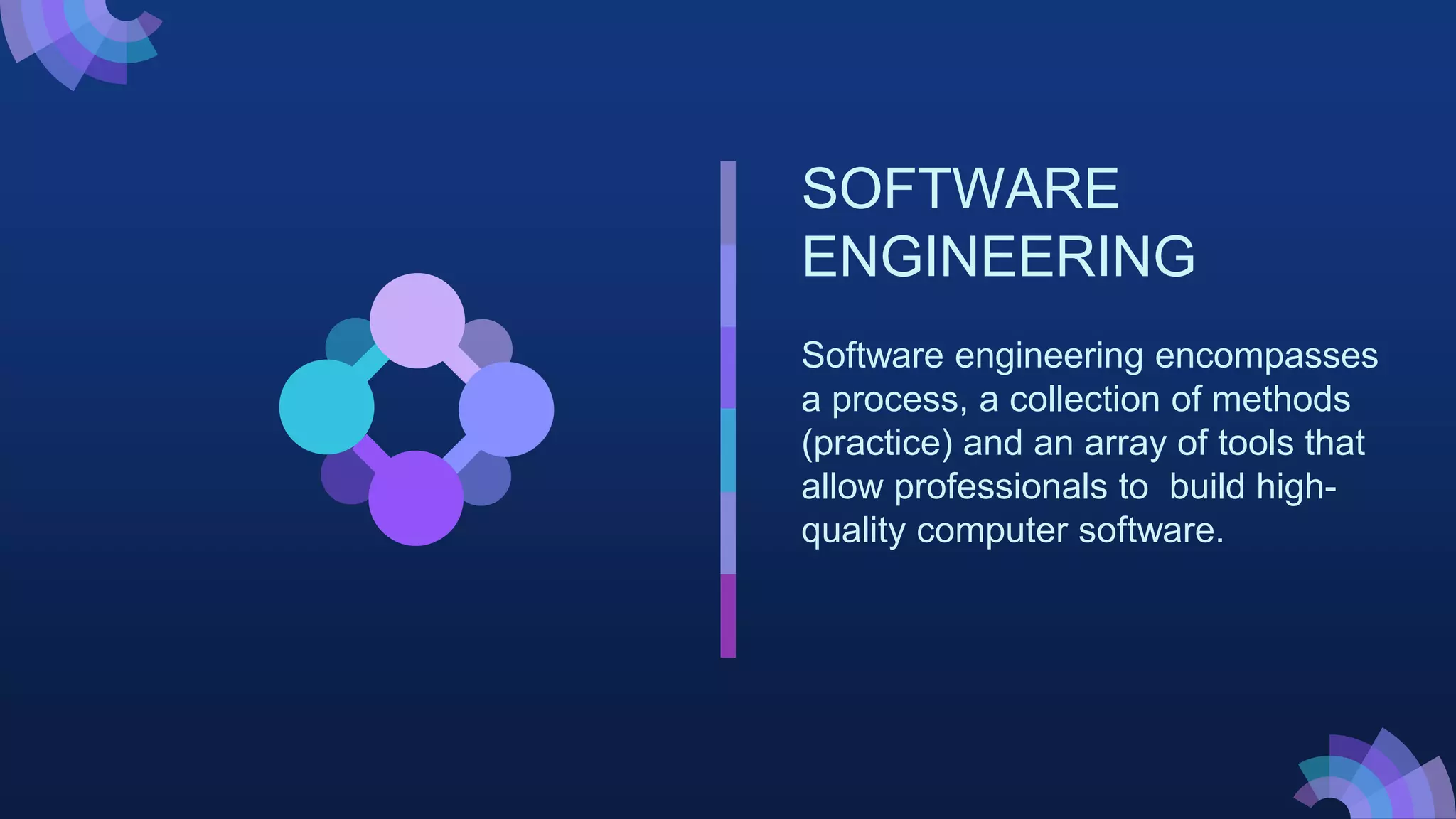 SOFTWARE
ENGINEERING
Software engineering encompasses
a process, a collection of methods
(practice) and an array of tools that
allow professionals to build high-
quality computer software.
 