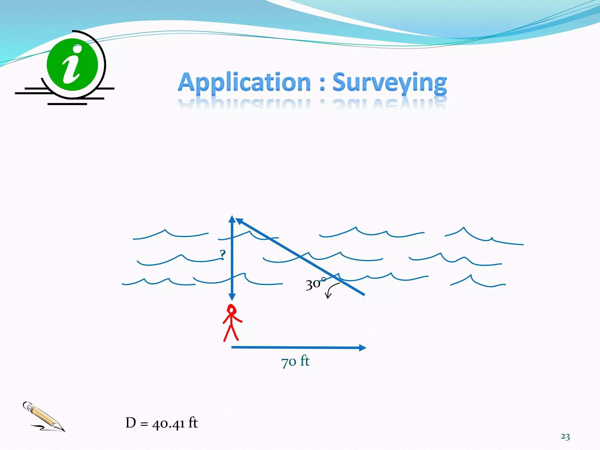 23
?
70 ft
30
D = 40.41 ft
 