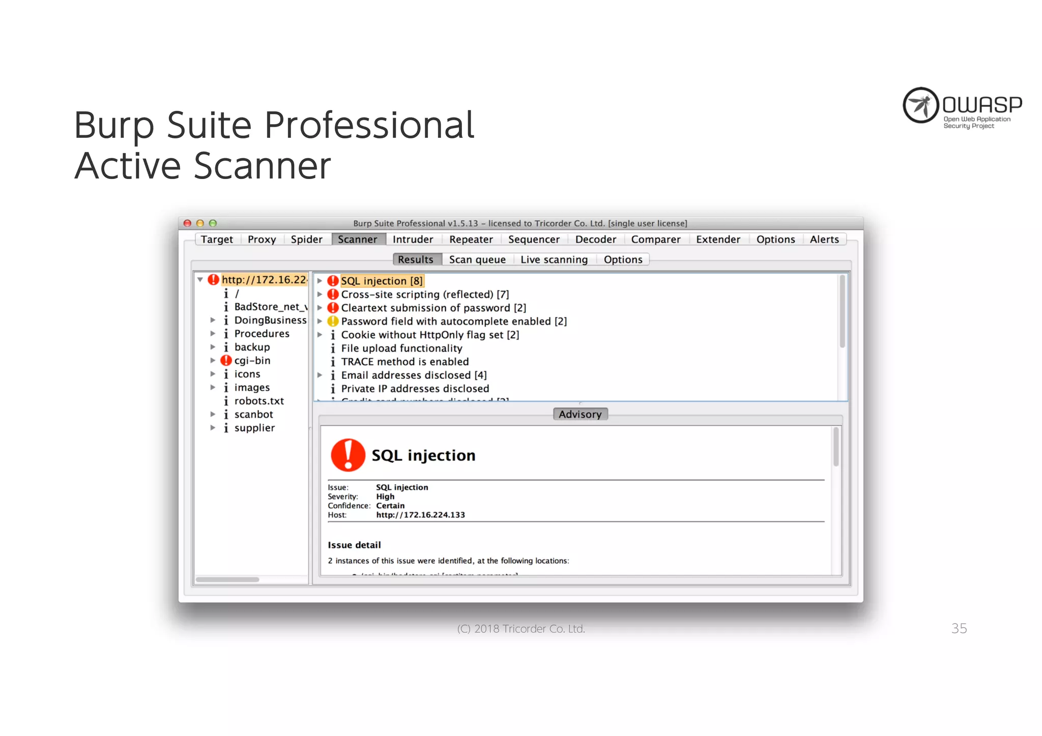 BBuurrpp SSuuiittee PPrrooffeessssiioonnaall
AAccttiivvee SSccaannnneerr
(C) 2018 Tricorder Co. Ltd. 35
 