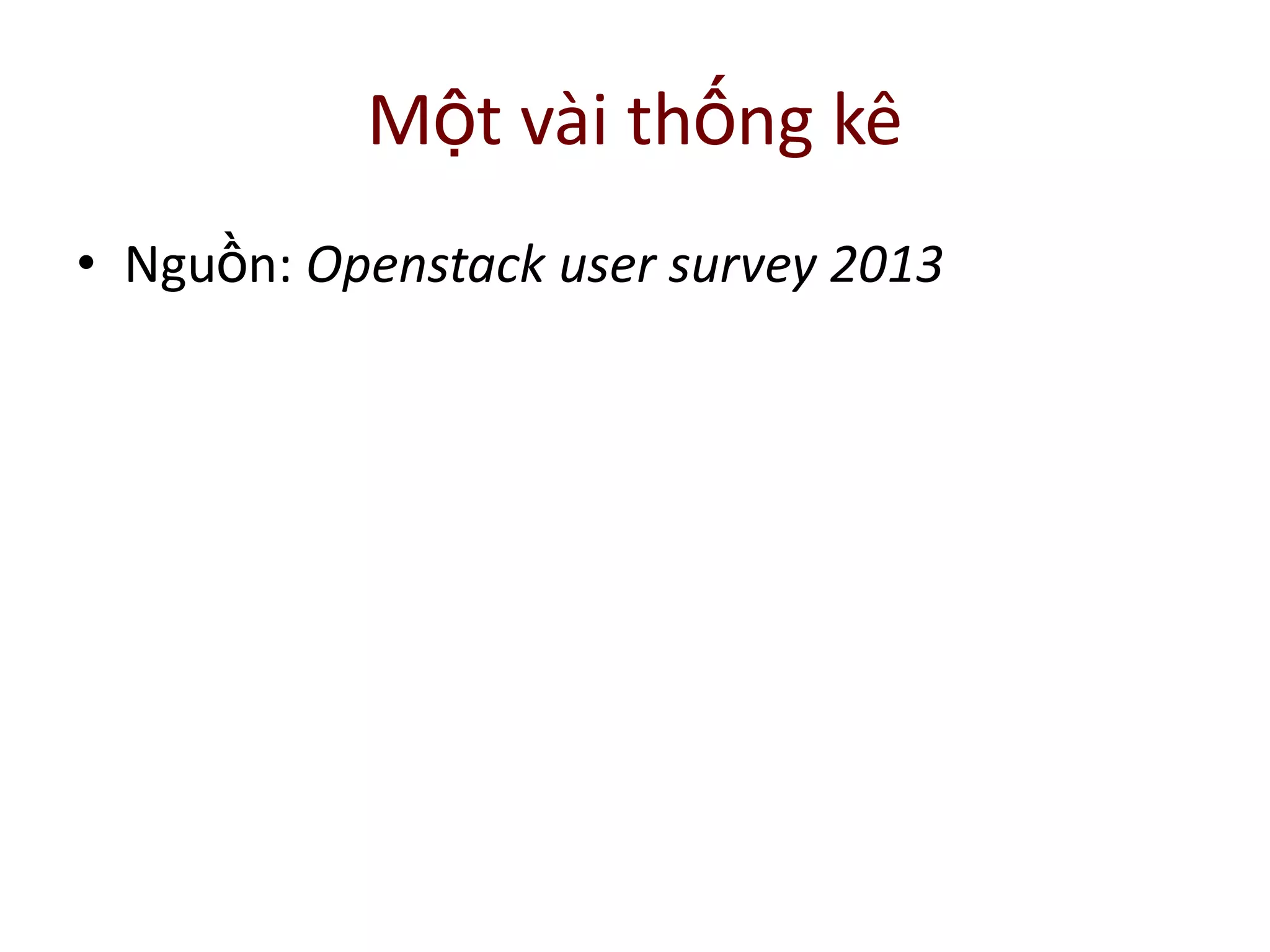Một vài thống kê
• Nguồn: Openstack user survey 2013
 