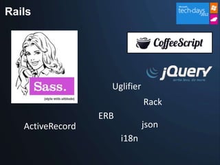 Rails




                    Uglifier
                               Rack
                  ERB
   ActiveRecord                json
                        i18n
 