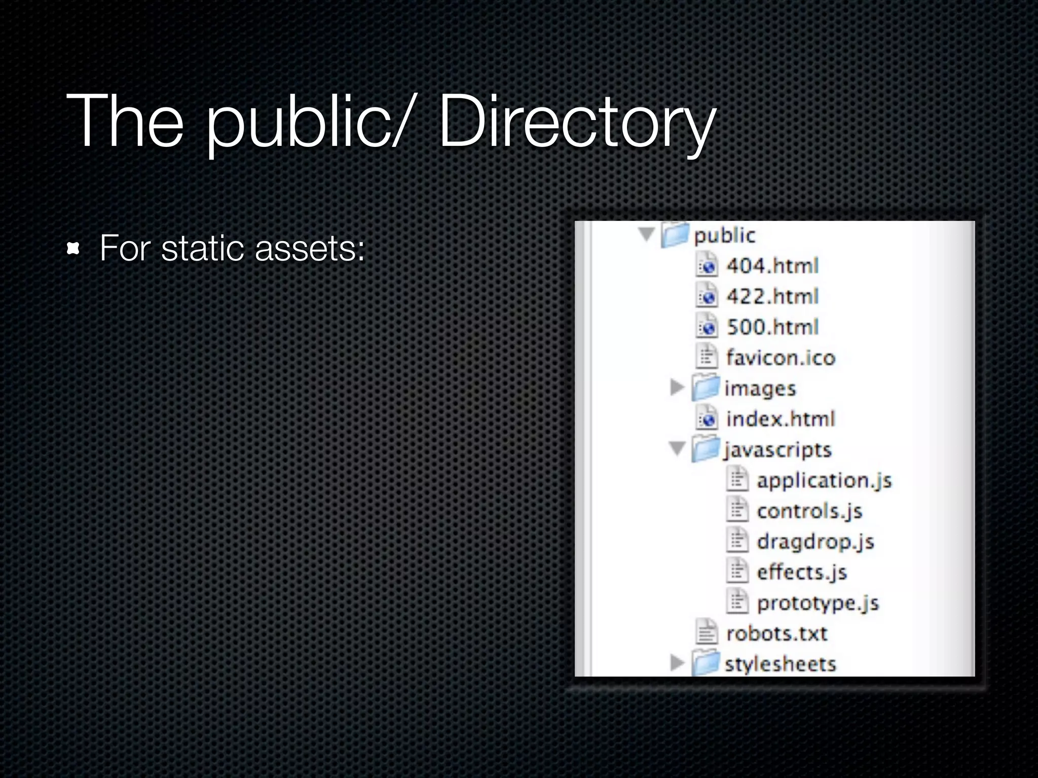 The public/ Directory
 For static assets:
 