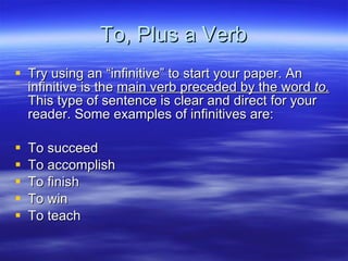 To Plus Infinitive Introductions And Conclusions | PPT