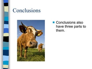 Conclusions Conclusions also have three parts to them. 