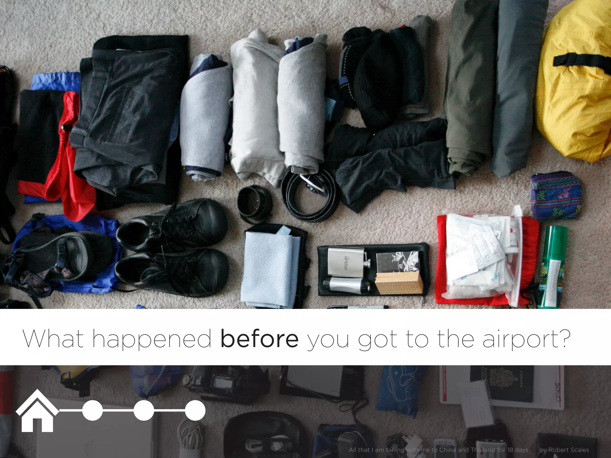 What happened before you got to the airport?



                          All that I am taking with me to China and Thailand for 18 days   by Robert Scales
 