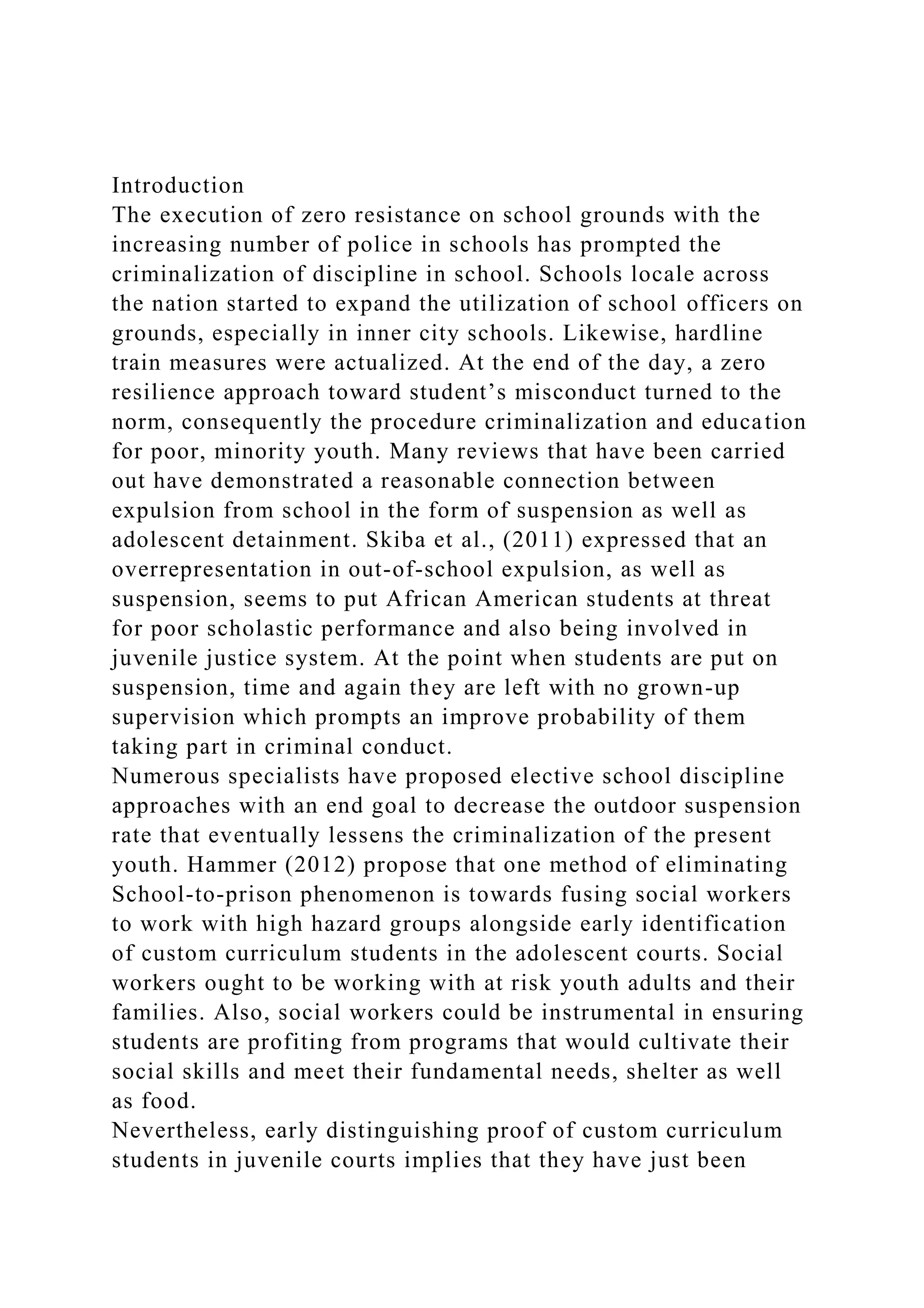 IntroductionThe execution of zero resistance on school grounds w.docx