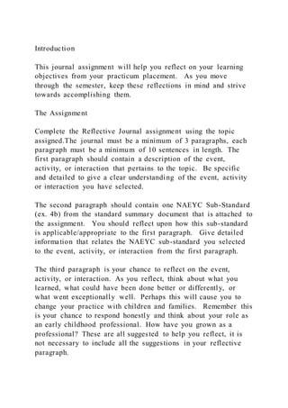 Introduction this journal assignment will help you reflect on you | DOCX