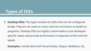 Introduction to Dot NET Framework, Integrated Development Environment ...