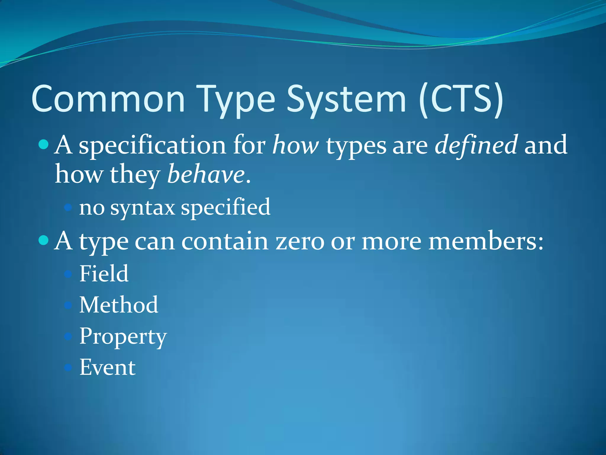 Advantages of CLRSupport for developer services (debugging)Interoperation between managed code and unmanaged code (COM, DLLs).Managed code environmentImproved memory handlingImproved “garbage collection”