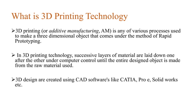 Introduction to 3D printing | PPTX | 3-D Graphics | Computer Software ...