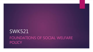 SWK521
FOUNDATIONS OF SOCIAL WELFARE
POLICY
 