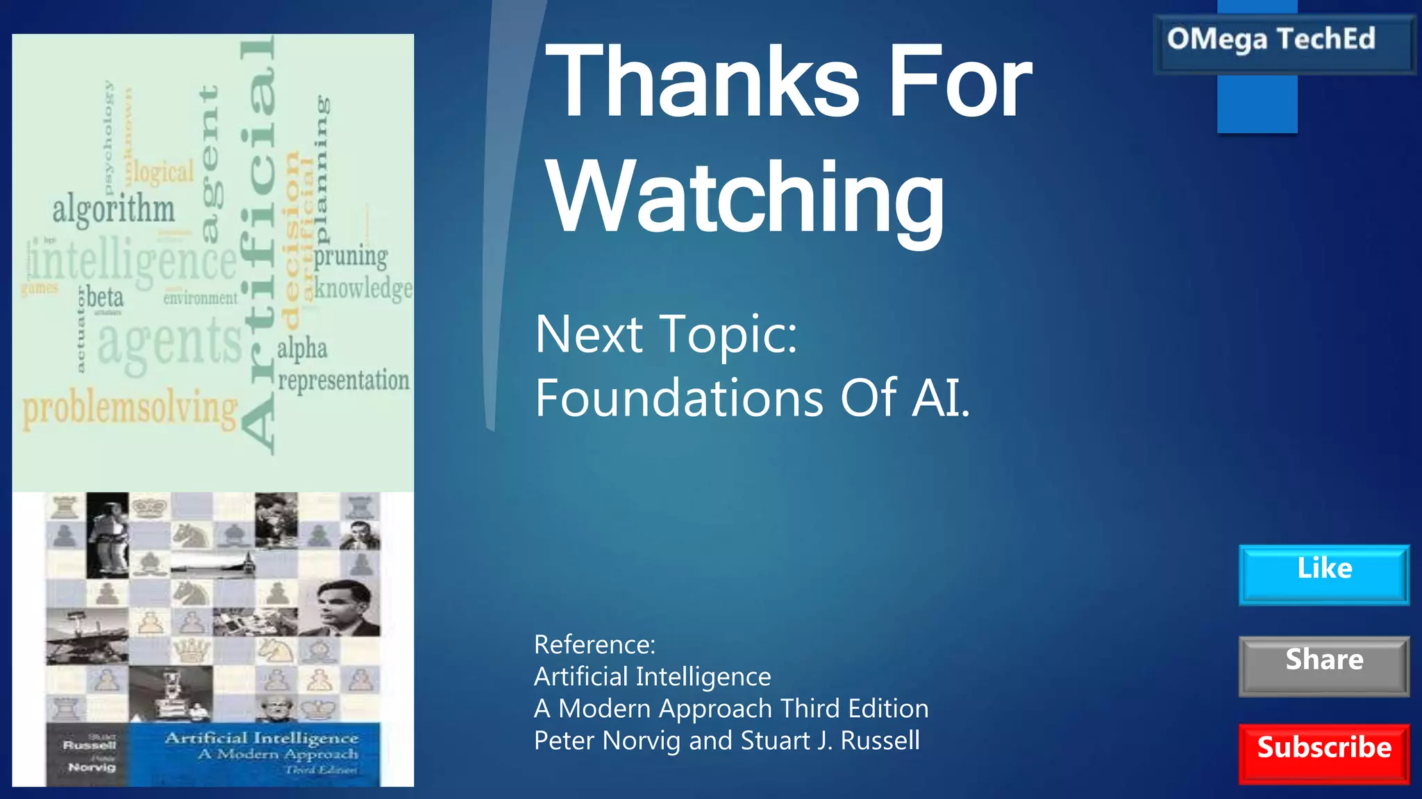 Thanks For
Watching
Reference:
Artificial Intelligence
A Modern Approach Third Edition
Peter Norvig and Stuart J. Russell
Next Topic:
Foundations Of AI.
Subscribe
Like
Share
 