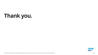 44
PUBLIC
Contact information:
© 2024 SAP SE or an SAP affiliate company. All rights reserved. See Legal Notice on www.sap.com/legal-notice for use terms, disclaimers, disclosures, or restrictions related to this material.
Thank you.
Name
Email
 