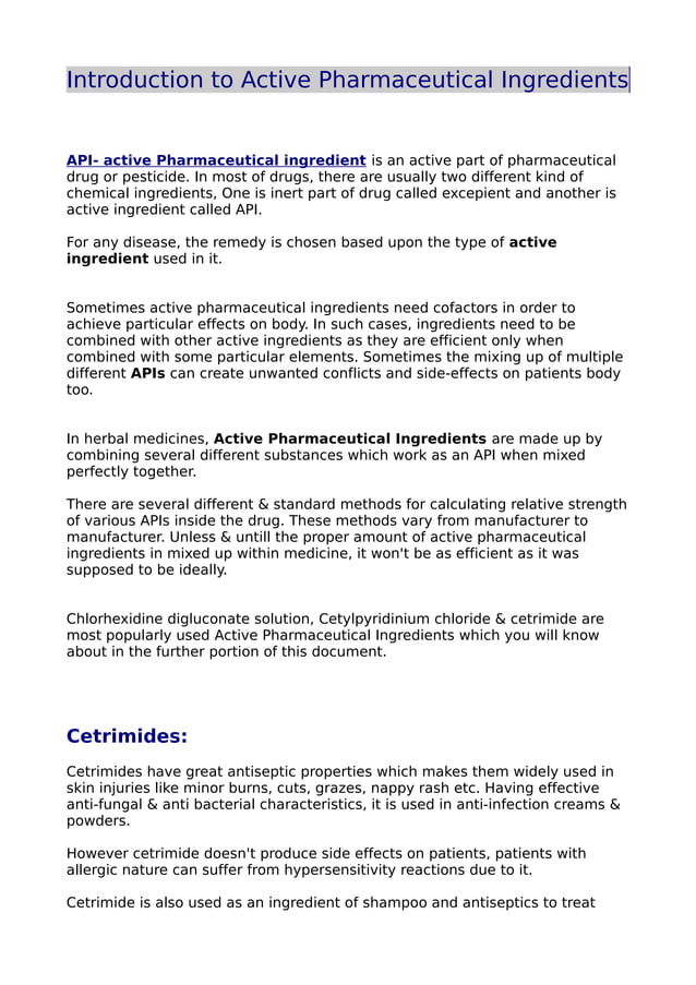 Introduction to active pharmaceutical ingredients (API) | PDF | Skin ...