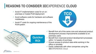 adaptivecorp.com
REASONS TO CONSIDER 3DEXPERIENCE CLOUD
 Avoid IT implementation costs for an on-
premises or hosted PLM ...