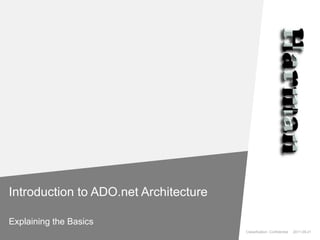 Introduction to ADO.net Architecture Explaining the Basics Classification: Confidential  2011-09-21 
