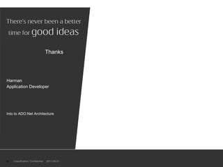 Classification: Confidential  2011-09-21 Into to ADO.Net Architecture Harman Application Developer Thanks 