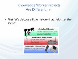 Knowledge Worker Projects
Are Different (1-14)
• First let’s discuss a little history that helps set the
scene.
 