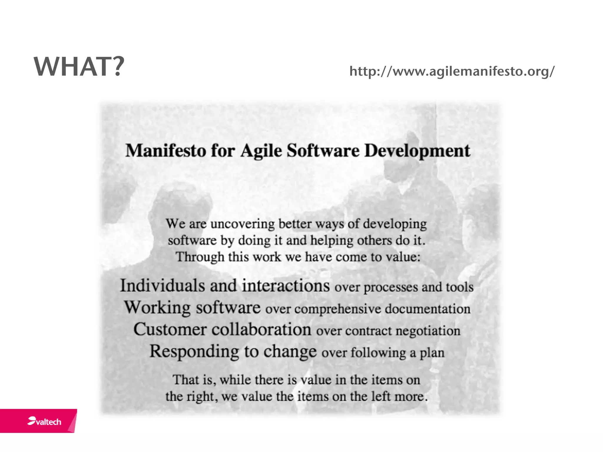 WHAT?   http://www.agilemanifesto.org/
 