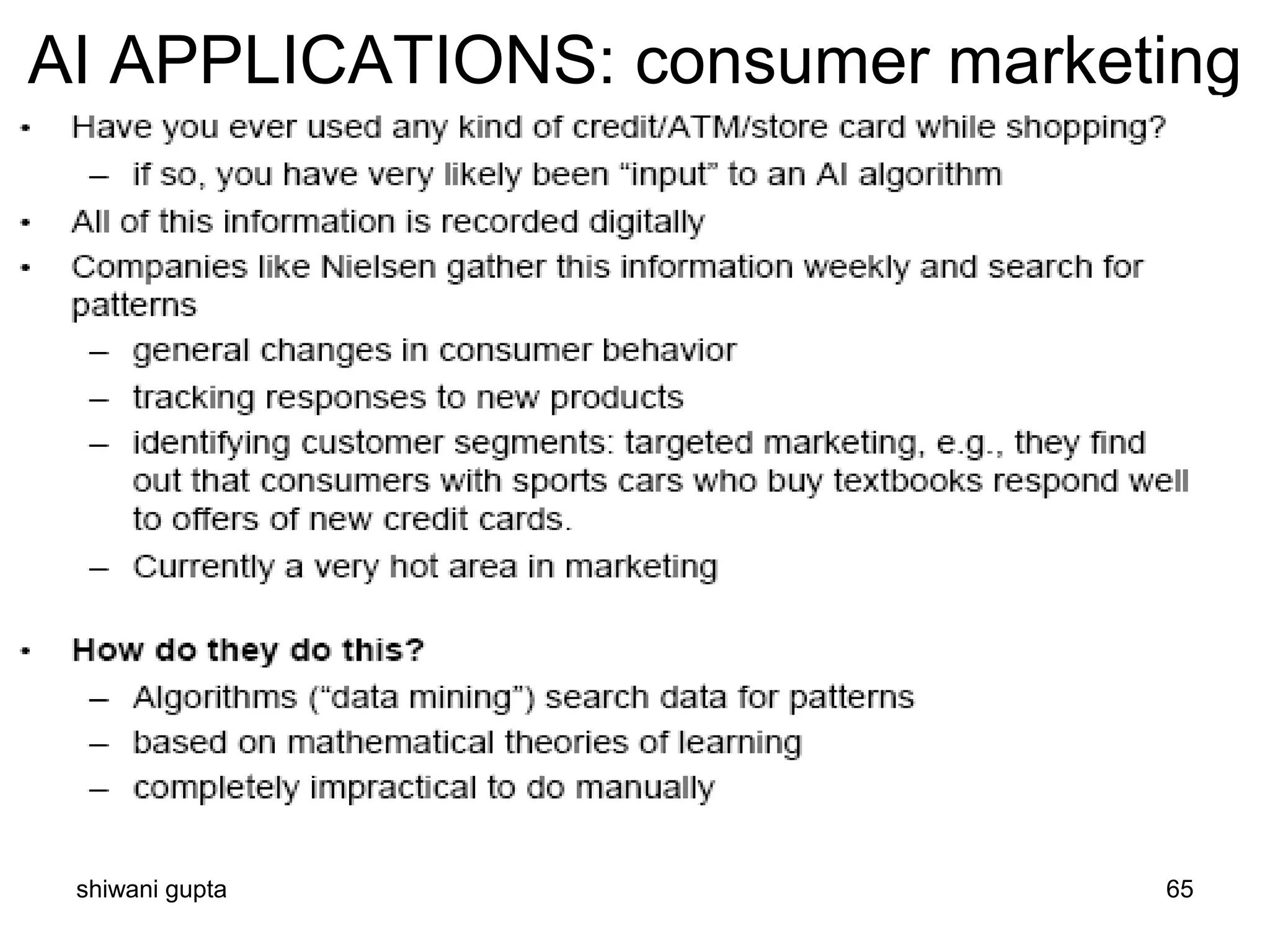 shiwani gupta 65
AI APPLICATIONS: consumer marketing
 