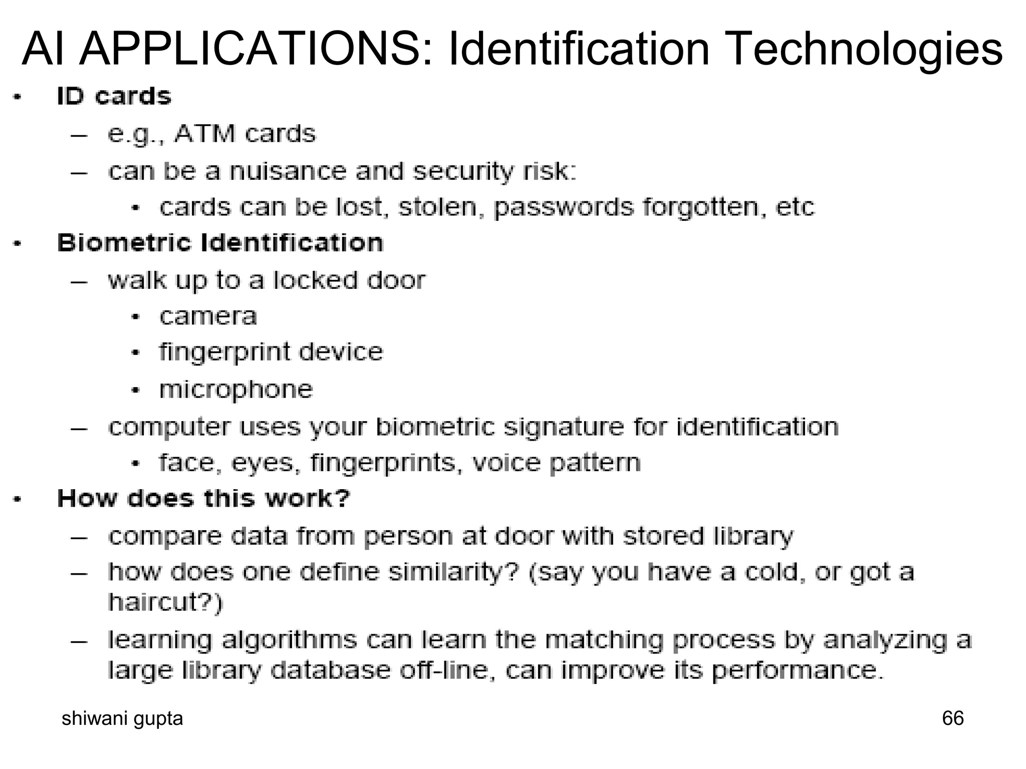 shiwani gupta 66
AI APPLICATIONS: Identification Technologies
 