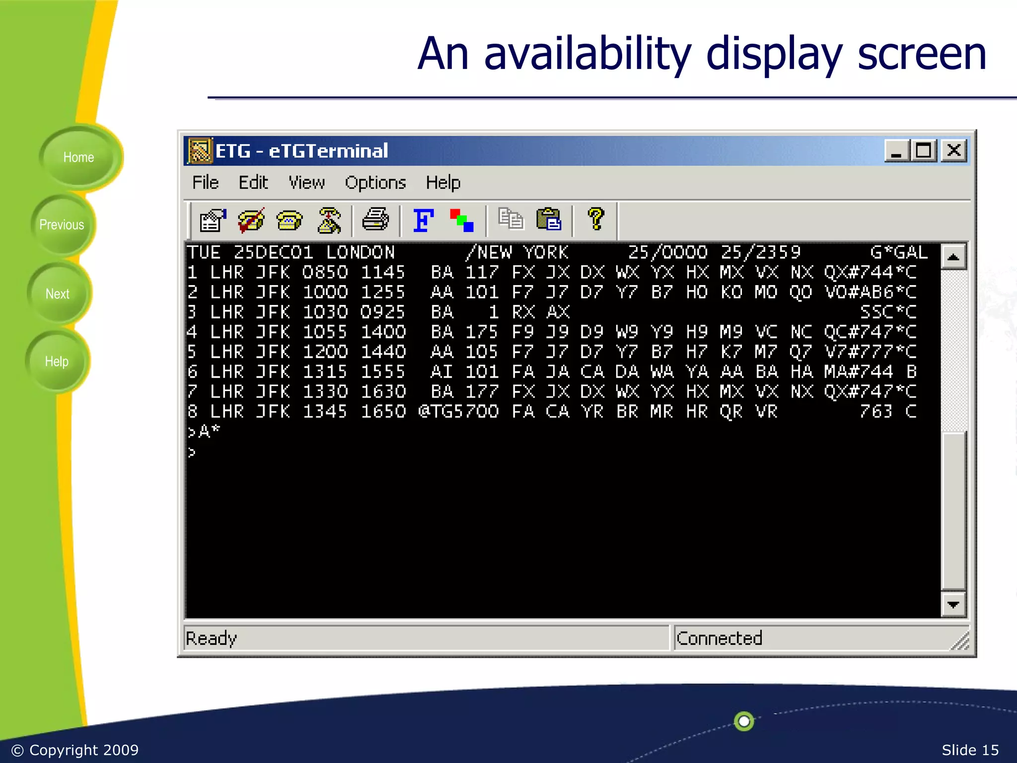 An availability display screen 