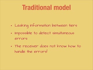 Traditional model
•
•
•

Leaking information between tiers
Impossible to detect simultaneous
errors
The receiver does not know how to
handle the errors!

 