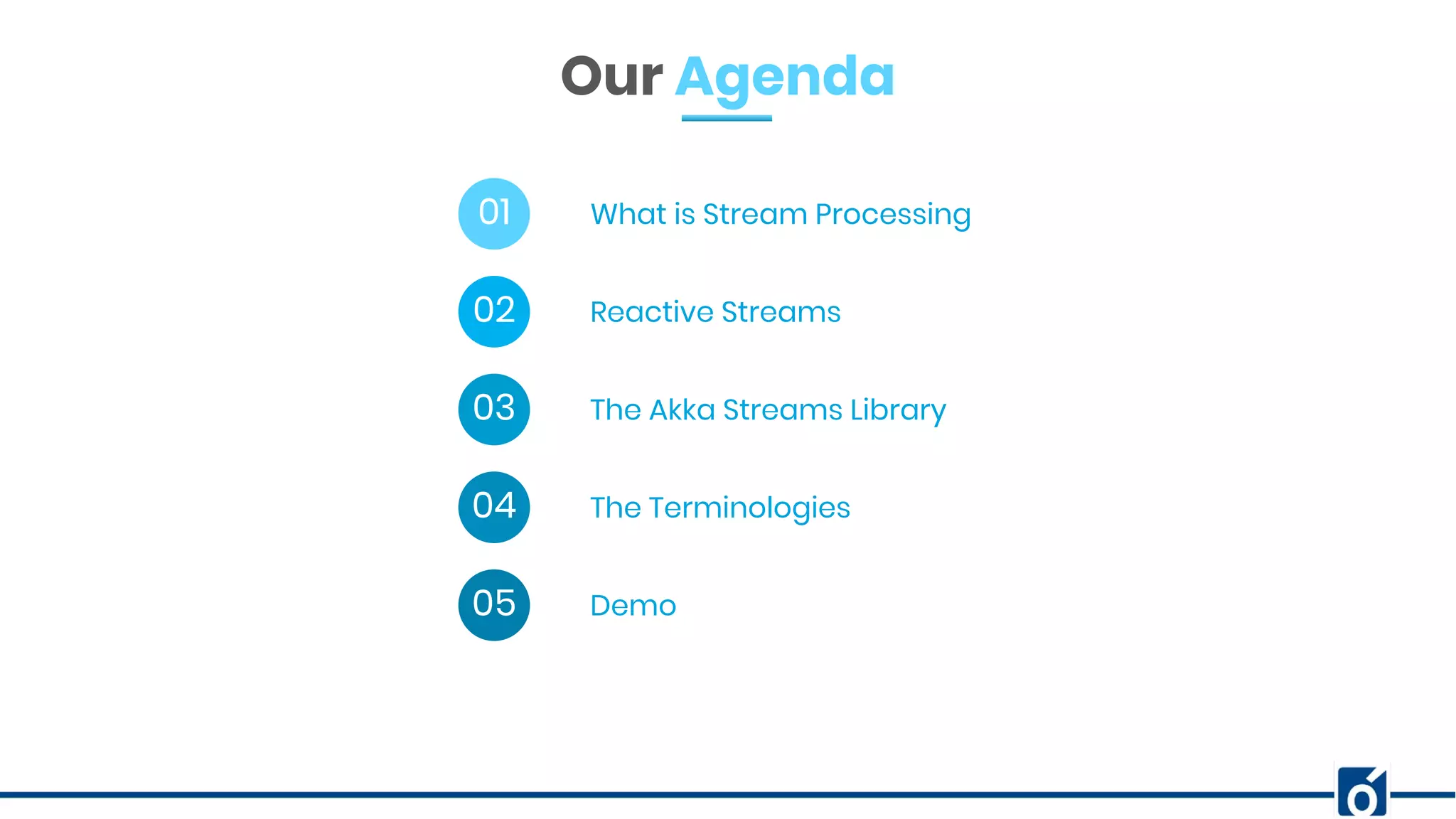 01 What is Stream Processing
02 Reactive Streams
03 The Akka Streams Library
04 The Terminologies
05 Demo
Our Agenda
 