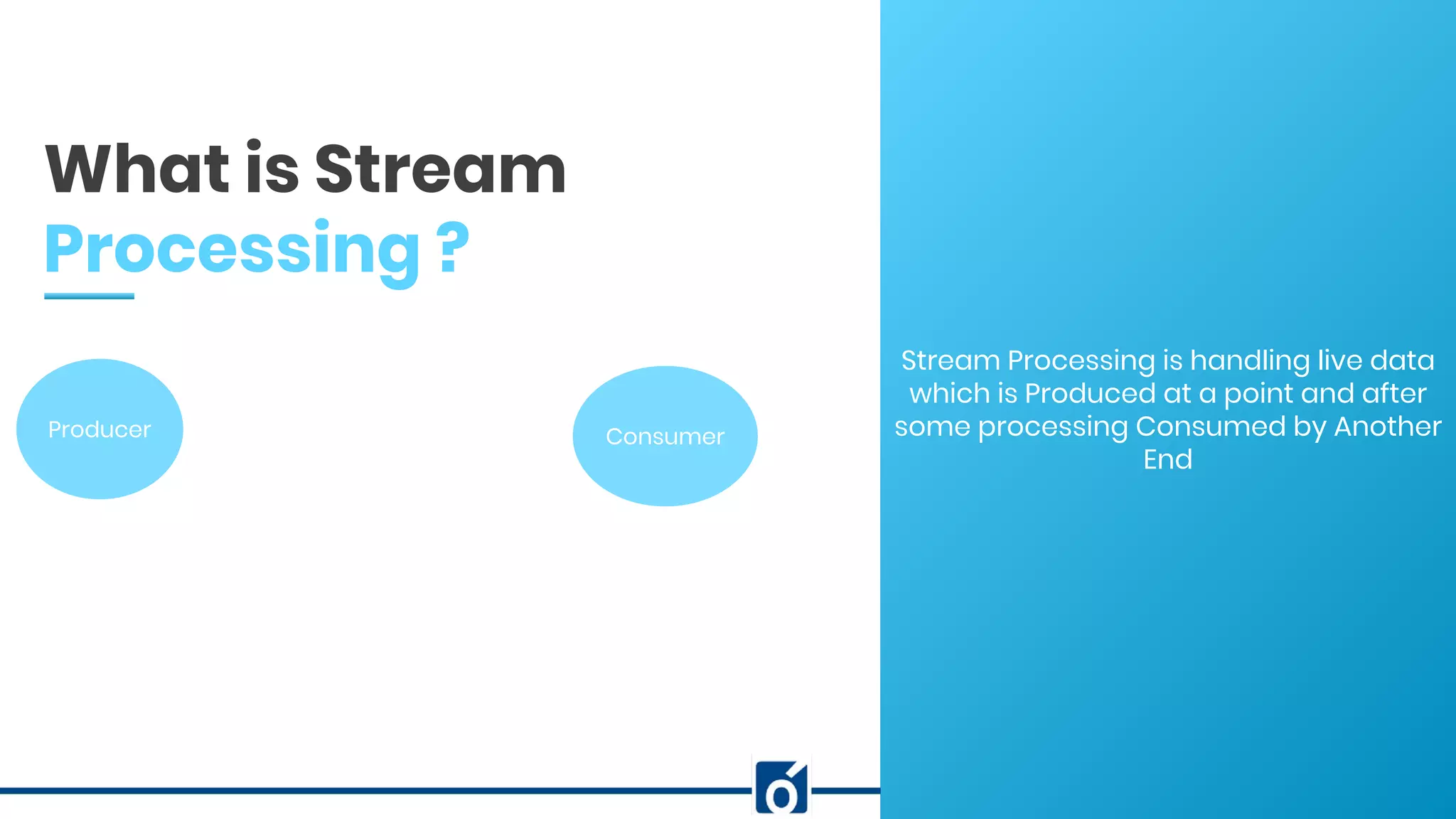 Stream Processing is handling live data
which is Produced at a point and after
some processing Consumed by Another
End
Producer Consumer
c
What is Stream
Processing ?
 