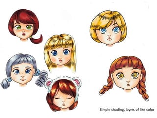 Simple shading, layers of like color 
 