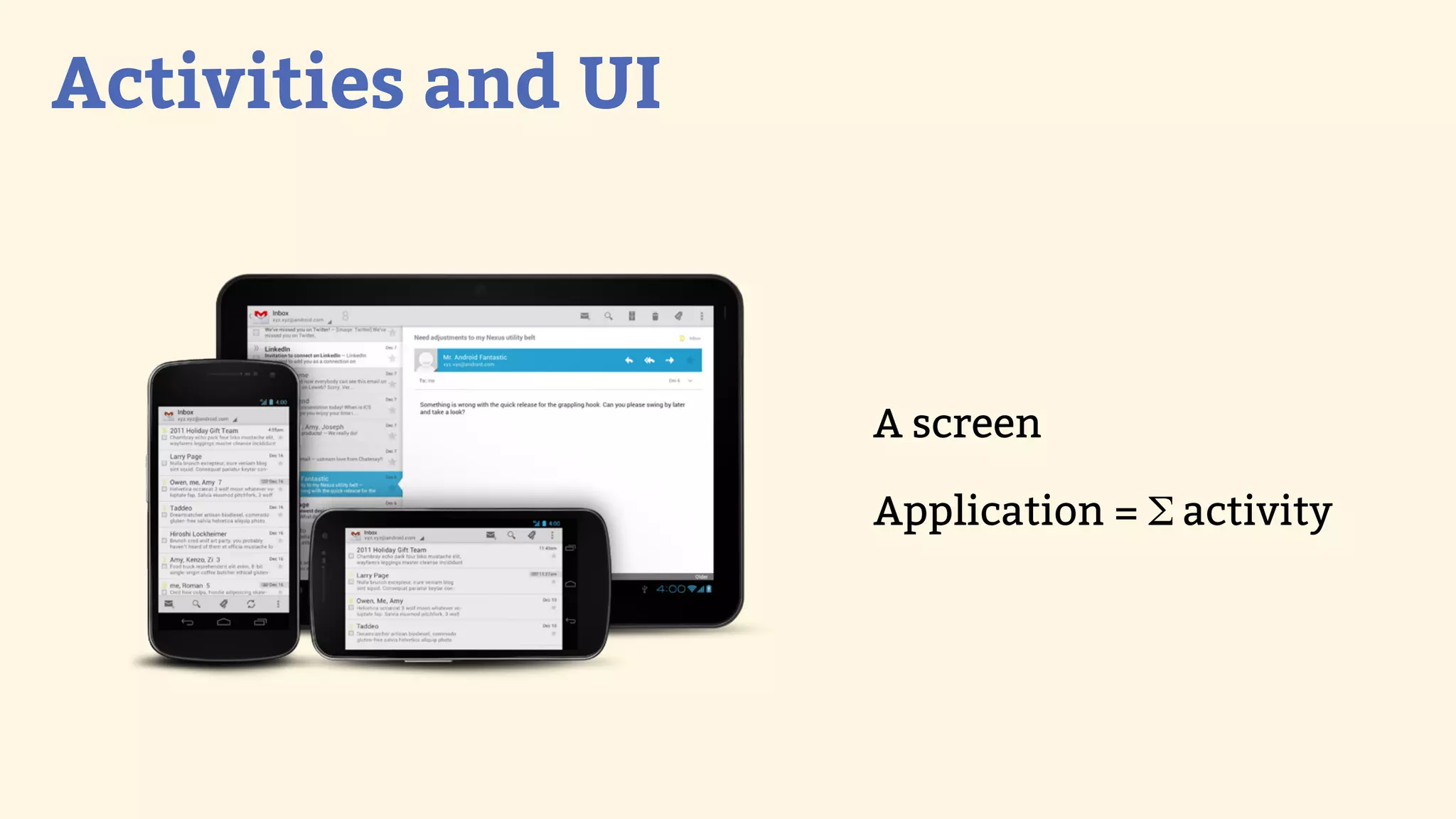 Activities and UI



                    A screen

                    Application = Σ activity
 