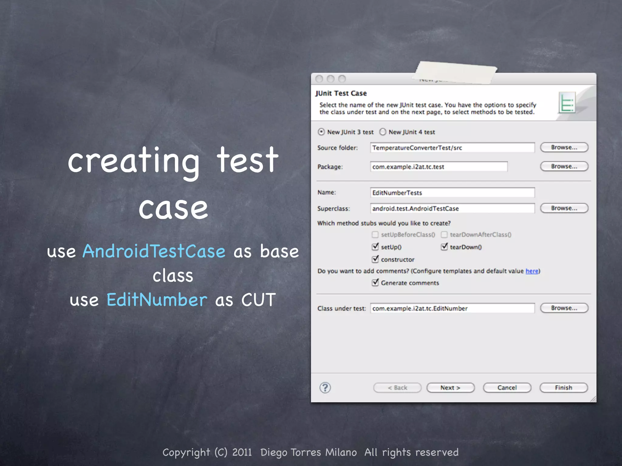 creating test case use AndroidTestCase as base class use EditNumber as CUT Copyright (C) 2011 Diego Torres Milano All rights reserved 