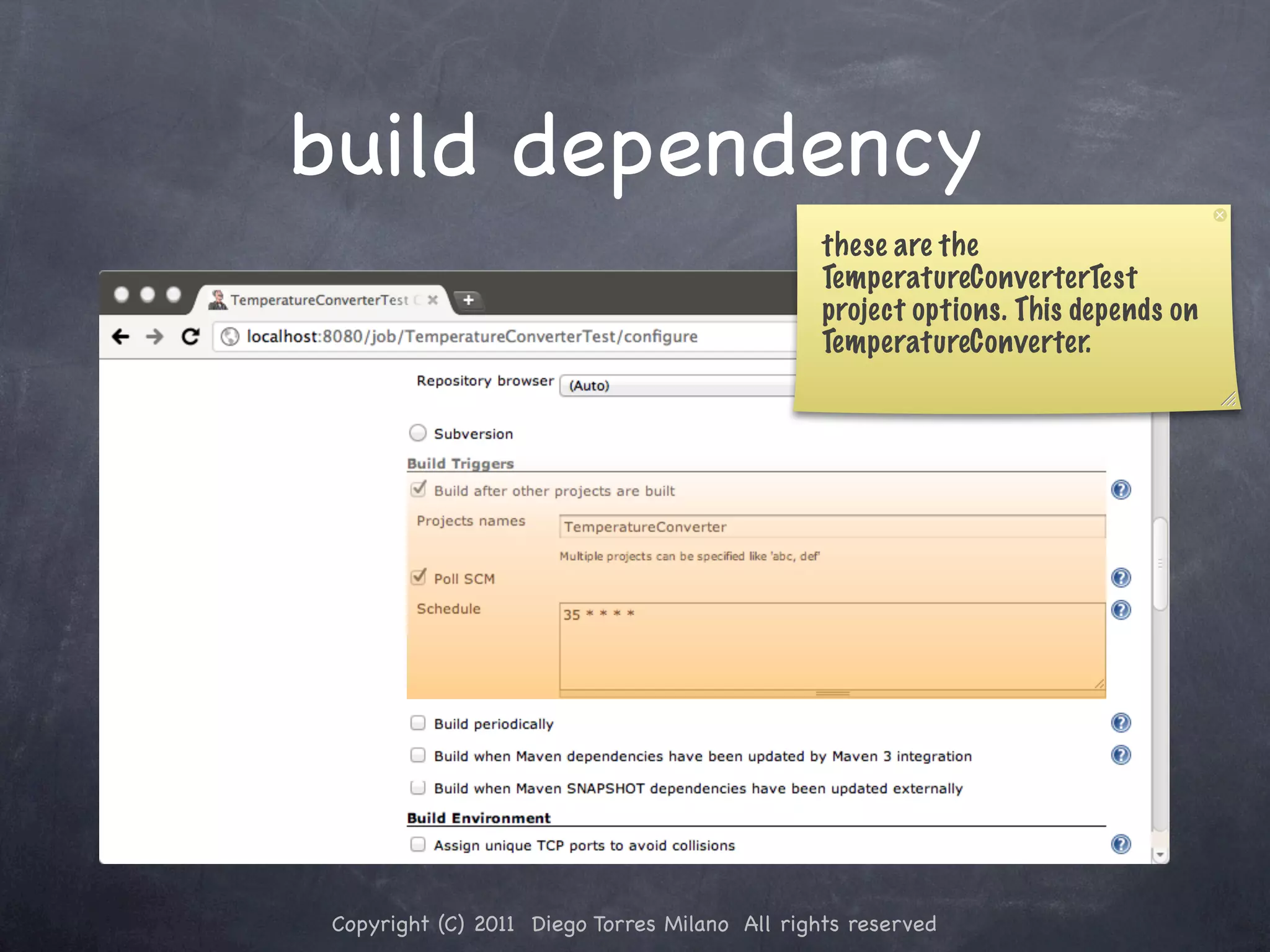 build dependency these are the TemperatureConverterTest project options. This depends on TemperatureConverter. Copyright (C) 2011 Diego Torres Milano All rights reserved 